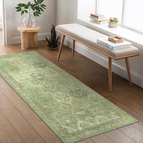 BEIMO Teppich Läufer Flur 60x150cm, Langer Vintage Boho Teppich Küche Waschbar rutschfest, Küchenläufer für Flur, Küche, Korridor, Schlafzimmer, Wohnzimmer, Hellgrün