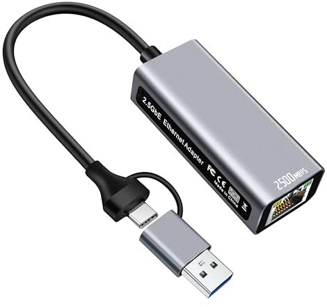 intnucpc Adattatore usb 3.0 ethernet, 2.5G/1000/100/10 ethernet Adattatore di Rete a RJ45,2 IN1 dual raccordi tipo C/USB 3.0,Per iPhone 15 Pro Max, MacBook Pro/Air, laptop, PC，Plug and Play