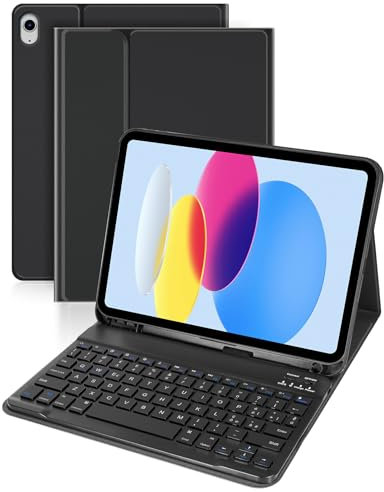Nsyee Custodia con Tastiera per iPad 11a Generazione (A16) 11 pollici 2025, 10a Generazione 10,9 pollici 2022, Tastiera Bluetooth Staccabile, Layout Italiano，con Slot per Penna, Nero