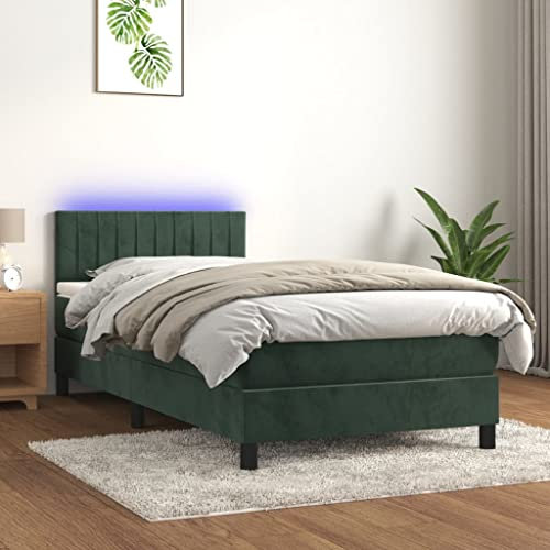 Rantry Boxspringbett mit Matratze und dunkelgrünem LED-Licht, 90 x 200 cm, Samt, Bettrahmen, Rahmen, modernes Bett, Struktur für Wohnzimmer, Schlafzimmer