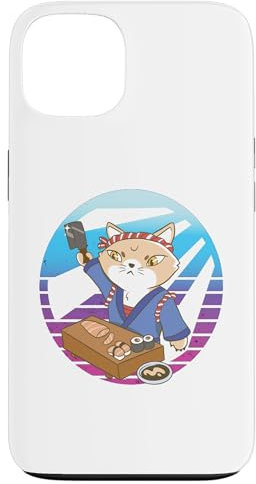 iPhone 13 Sushi chef cat headband blue attire wooden counter sushimi Case