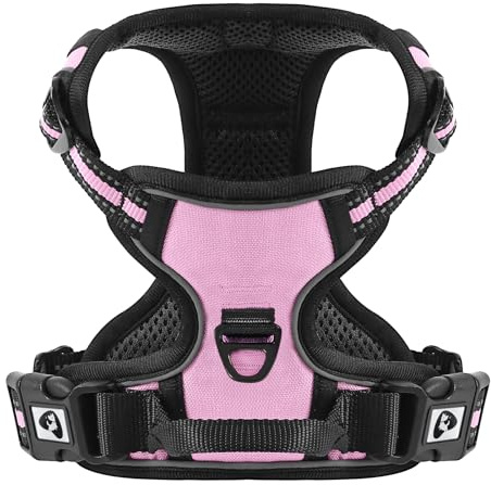 COMSLE Pettorina Cane Taglia Grande Media Piccola, Pettorina per Cani Anti Tiro Riflettente, Imbracatura Regolabile Cani con 2 Ganci in Metallo per Addestramento Corsa (Rosa, S)
