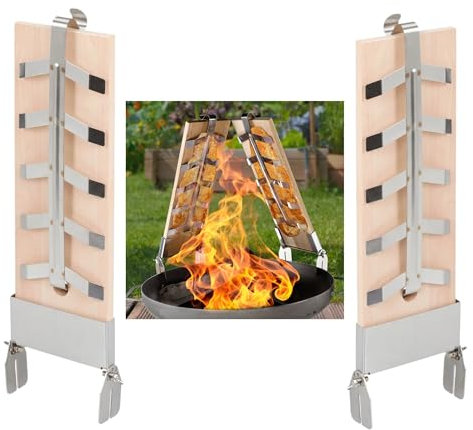 Flammlachsbretter 2er Set Räucherbretter für Lachsfilet Flammlachsbrett für Feuerschale aus Cedernholz mit Winkelsystem & HL Kauf-Block