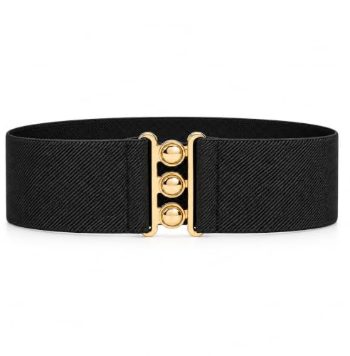 Ro Rox Damen Breiter Elastischer Taillengürtel im Retro Vintage Stil – Stretchgürtel für Kleider, 50er Jahre – Silberne oder Goldene Schnalle
