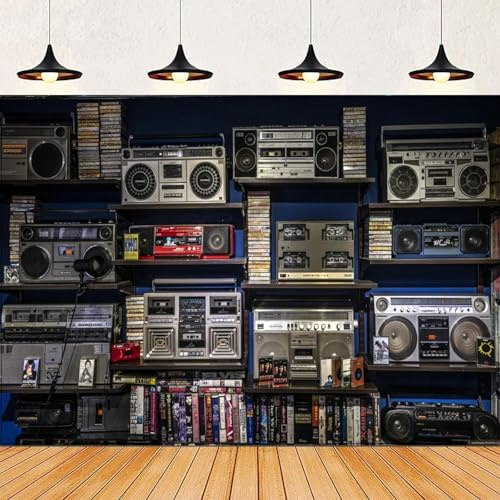 Fotografie-Hintergrund, Vintage-Radio, Boombox, Wand, 80er-Jahre-Stil, nostalgisch, altmodisch, Banner, Party-Hintergrund, Portrait-Shooting, Poster 300x200cm