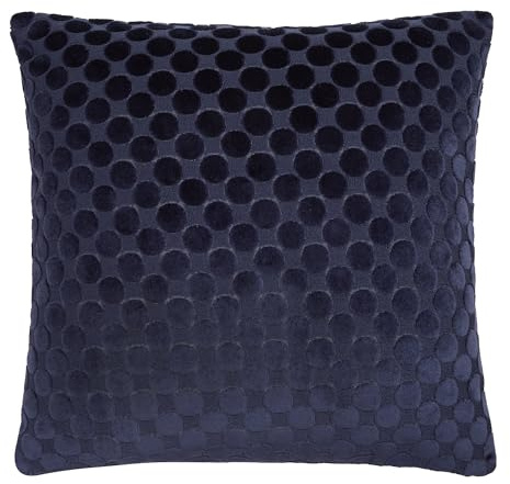 Soiree Velvet Filled Cushion, Jacquard Spots Pattern, Decorative Throw Pillow, 43 x 43 cm, Navy, 100% Polyester