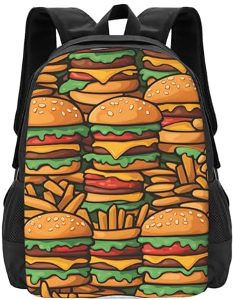 POEZJZW Laptop-Rucksack mit niedlichem Burger-Muster, für modische Rucksäcke, Krankenschwestern, stilvolle Reisen, Schule, Bücher, Taschen, lässige Tagesrucksäcke