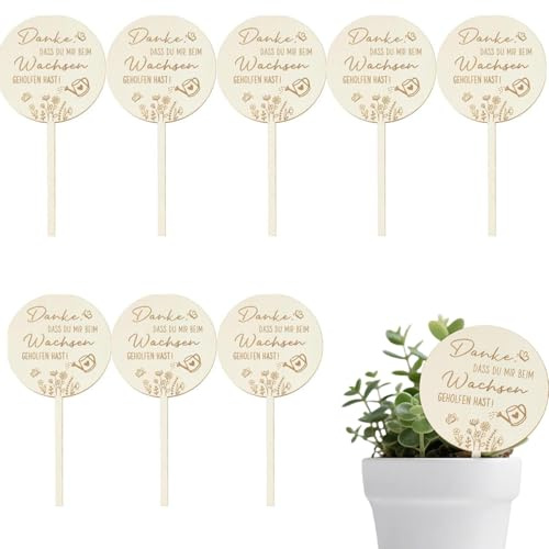 Kettion Holz Blumenstecker Danke Dass Du Mir Beim Wachsen Geholfen Hast,Holzstecker Blumentopf Holzschild für Kita, Abschiedsgeschenk Erzieherin Erzieher Danke Geschenk (8 Stücke Bewässerung)