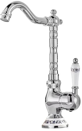 TYMYW Wasserhahn Küche Retro Vintage Silber Einhebelmischer 360 Drehbar Küchenarmatur Mischbatterie Einzelloch Messing