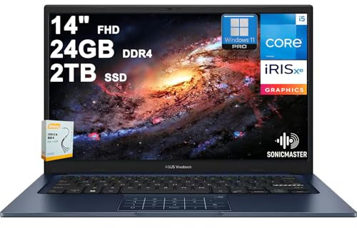 ASUS VivoBook 14 Business Laptop | 14 FHD Anti-Glare Intel 10-core i5-1334U | 24GB DDR4 2TB SSD | Type-C Privacy Camera SonicMaster Long-Lasting Battery Fast Charging Win11Pro w/DLCA Accessory