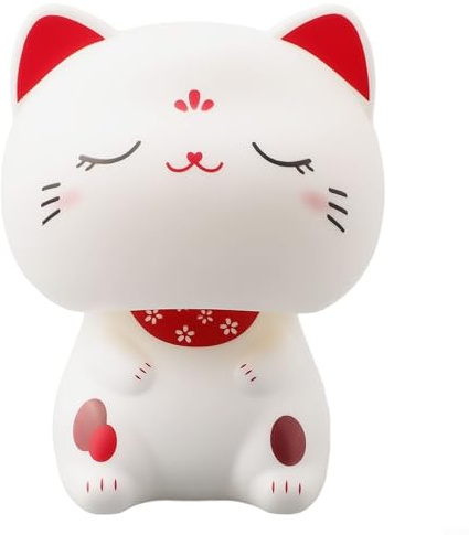 Oniissy Chat à énergie solaire qui hoche la tête - Décoration d'intérieur pour voiture, chat porte-bonheur blanc avec yeux souriants - Figurine électronique en plastique pour bureau ou (B)