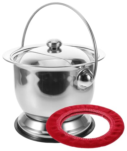 IWOWHERO Pot de Chambre Adulte en Acier Inoxydable Épais avec Couvercle, Anneau Antidérapant et Coussin, Récipient à Urine Portable pour Personnes Âgées, Usage Domestique et Soins