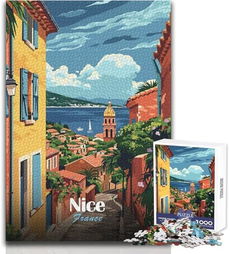 Puzzles für Erwachsene: 1000 Puzzles, Nizza, Frankreich – Reiseposter, einzigartiges Herausforderungsspiel, fördert das Gedächtnis, Geschenk zum Geburtstag, Größe: 38x26cm