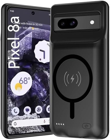 Battery Case for Google Pixel 6a, Upgraded 10000mAh Battery Rechargeable Charger Case with Wireless Charging Compatible for External Charging Cover Black