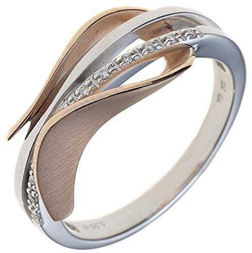 Jobo Damen Ring 585 Gold Weißgold Rotgold bicolor teilmatt 9 Diamanten Brillanten Größe 58