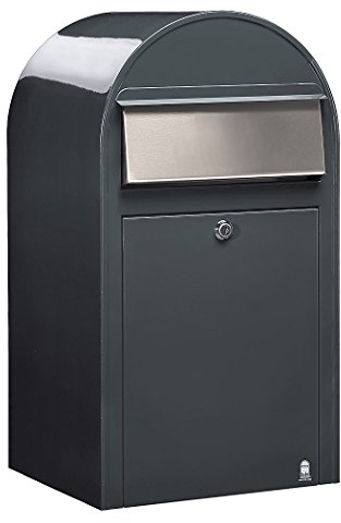 Bobi Grande Briefkasten RAL 7016 grau, Klappe aus Edelstahl Wandbriefkasten