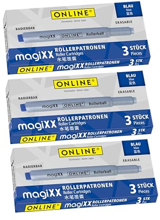 ONLINE magiXX 9x radierbare Tintenpatronen für magiXX Tintenpatronen-Rollerball I Vorteilspack Nachfüll-Patronen königsblau I erasable Rollerball Pen I radierbare Tinte