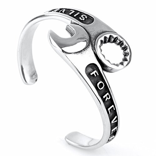 COPAUL Schmuck Edelstahl Biker Herren Armband Armreif Schraubenschlüssel FOREVER,Silber Schwarz