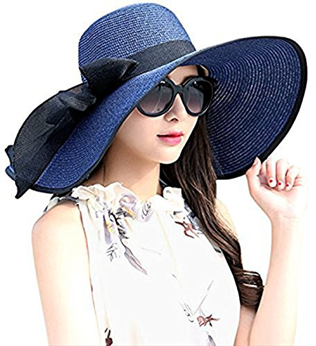 DRESHOW Femme Capeline Chapeau de Paille Chapeau à Large Bord Casquettes Anti-Soleil Respirant Pliable Rouleau Plage Cap Chapeau de Soleil UPF 50+