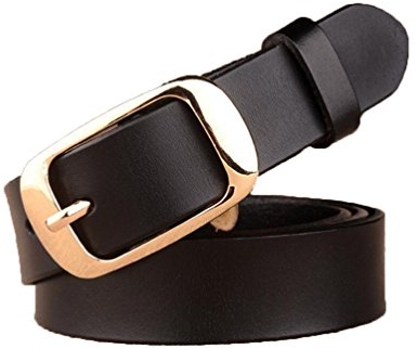 Cliont Frauen Kleid Gürtel Echt Leder Gürtel mit goldenen und schwarzen Pin Gürtelschnalle 2.9cm Breite, Gr.-110 cm/ 43,3 Zoll