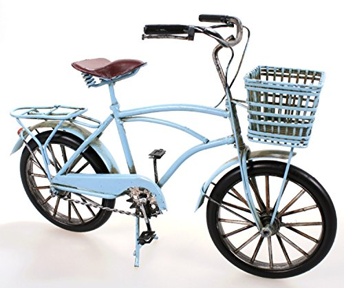 Fahrrad aus Metall 27 cm blau mit Korb Oldtimer Nostalgie Blech Modell Rad Velo