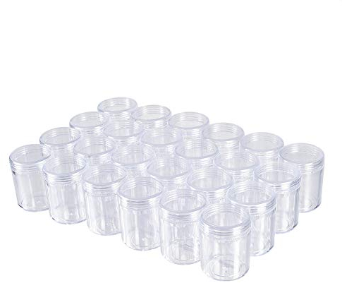 BENECREAT 24 Pack 40ML Vide en Plastique Transparent Perle de Stockage Pot Récipient avec Bouchon à vis Arrondi Couvercles pour Perles, Nail Art, Paillette et crème Voyage (39mm x 50 mm)