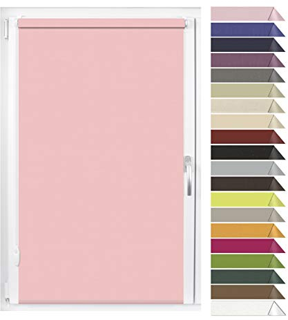 EFIXS Verdunklungsrollo Mini - 17 mm - Breiten: 40-240 cm - Höhen bis 240 cm - Hier: 65 cm x 150 cm (Stoffbreite x Höhe) - pastellrosa (7895) - OHNE Bohren + verstellbare Klemmträger & Magnete