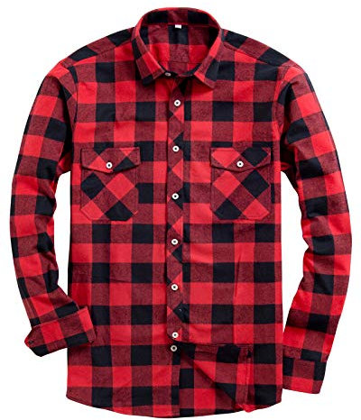 Alimens & Gentle Classic Chemise à Bouton Bas, Rouge/Noir à Carreaux, M Homme