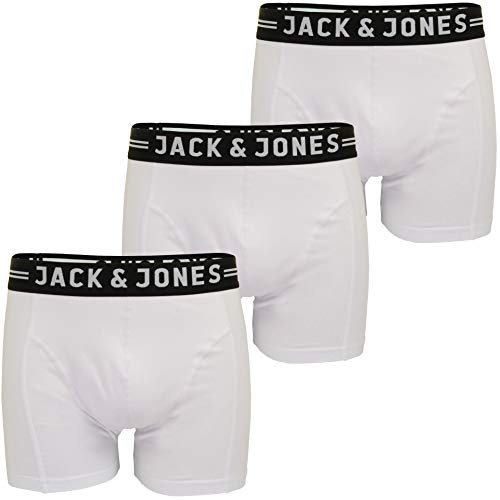 JACK & JONES 'Sense' Mens Boxer Shorts/Trunks (3-Pack) (White) M