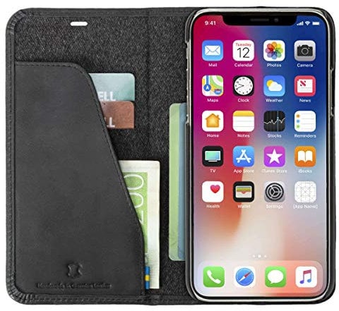 Krusell Apple iPhone XS Max Hülle Bookcase Klapptasche aus Echtleder (Vintage Schwarz)