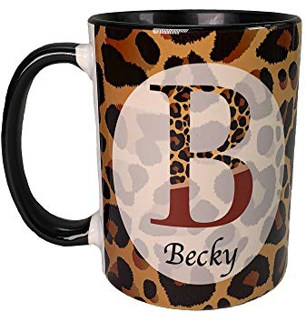 The Supreme Gift Company Personalised Leopard Print 10oz Ceramic Mug - Gifts for him and her - Black Inner
