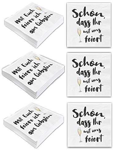 Bada Bing 6er Set Mit 120 Stück Servietten Spruch Weiß Edel PapierserviettenSchön, dass Ihr mit uns feiertMit Euch feier ich am liebsten 80