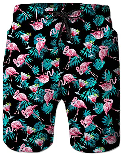 ALISISTER Maillot De Bain Homme Shorts 3D Flamant À Séchage Rapide Vacances Surf Boardshorts avec Doublure en Maille XXL