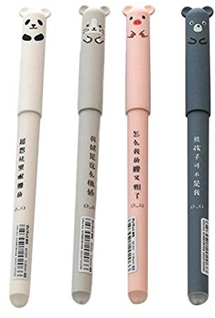 arthomer Cipliko 4PCS Stylo Gel Effaçable 0.35mm Cochons Mignons et Panda Stylo Bille Kawaii Fournitures Scolaires Fun pour Papeterie Affaire Scolaire - Couleur Aléatoire