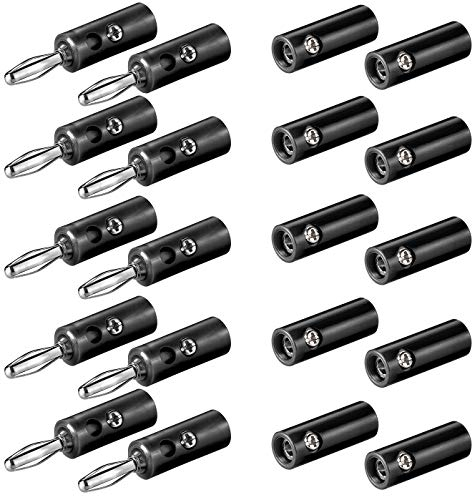 10x Bananenstecker Buchse Set | 4mm | Stecker & Buchse | mit Schraubverschluss | für Lautsprecherkabel AV-Receiver Verstärker | Bananas Banana Lautsprecher Boxen Audio HiFi Kabel | Schwarz | 10 Stück