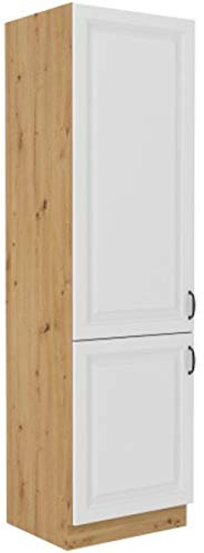 Küchen Hochschrank 60 cm Stilo Weiss + Eiche Artisan Küchenzeile Küchenblock
