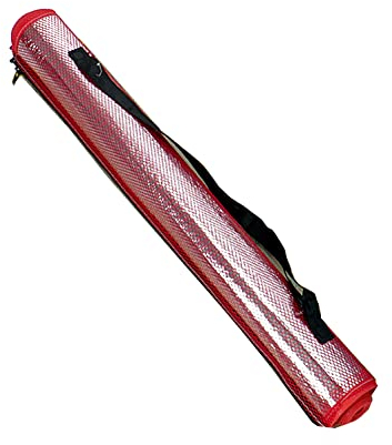 Bubblestore Strandmatte ca. 60 x 180 cm, Bastmatte Rückseite mit Folie isoliert, inklusiv Netztasche mit Reißverschluss und Trageriemen, in Natur-beige mit rot, blau oder gelb (Rot)