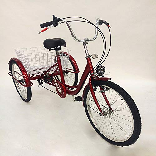 Ethedeal 24 Dreirad für Erwachsene mit Einkaufskorb, 6 Geschwindigkeit 3 Rad Fahrrad Senioren Dreirad Cruise Bike, Comfort Fahrrad für Outdoor Sports Shopping (Rot)