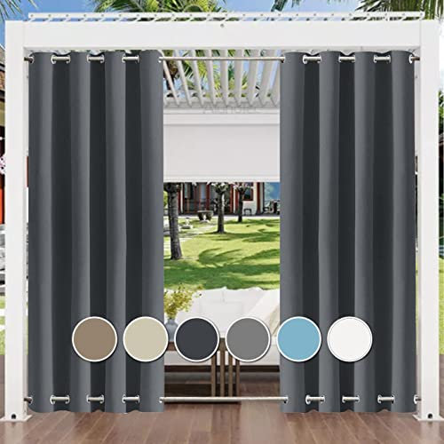 Outdoor Vorhang Wetterfest mit Ösen Oben und Unten (Viele Höhen & Breiten Zur Auswahl) Wasserdicht Sichtschutz Terrasse Sonnenschutz für Balkon Veranda Pergola Gartenlaube, Anthrazit