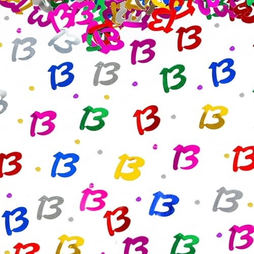 13th Birthday Confetti 14g - Multicolour Metallic Foil Table Scatter Sprinkles, Number 13 Party Decorations for Birthday Tables, Cards, Invitations, Gift Bags and Celebration Décor