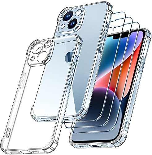 ivoler [4 in 1 Camera Cover Case Compatible with iPhone 14 6.1 with 3 Pack Tempered Glass Screen Protector, Slim Soft TPU Shockproof Anti-Scratch Phone Case Cover - Clear