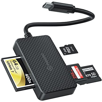 USB-C SD Kartenleser - PHIXERO 4 in 1 Micro SD/CF/MS/SD Kartenleser USB 3.0 with 5Gbps Super Speed, Compatible with Laptop, Phone with USB-C Port and More USB C Devices