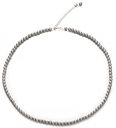 Aleasha 925 Sterling Silber Perlenkette Damen Grau Schwarz Perlen Choker Kurze Kette 4mm Hochzeits Schmuck 38+5CM