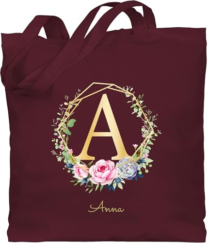Baumwolltasche - Initialen - Buchstabe I Namensgeschenk Namenstag Geschenke mit Namen - Unisize - Bordeauxrot - tasche zum selbst gestalten mädchen wechselwäsche beutel kita buchstaben a