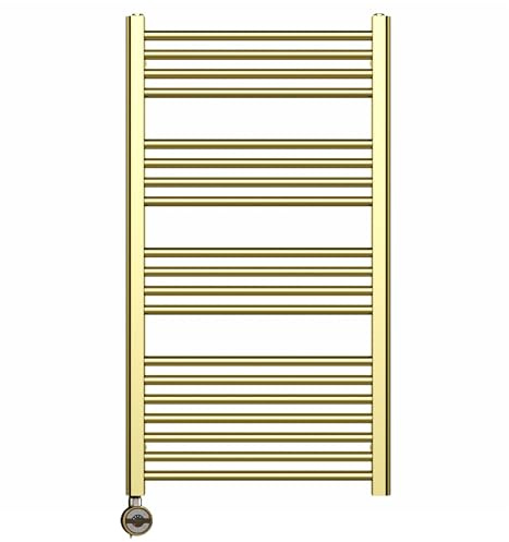 550mm Wide Gold Electric Bathroom Towel Rail Radiator With Thermostatic Electric Element UK Pre-Filled (550 x 1000 mm (h))