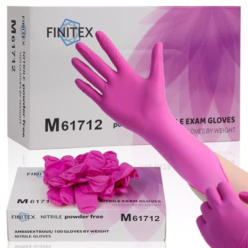 FINITEX Pink Nitrile Disposable Latex Free Gloves - 3.5mil 100PCS/Box 9inch Long Latex Free Gloves Guantes de Nitrilo Cleaning Medical Exam Food Cooking Gloves (100, Medium)