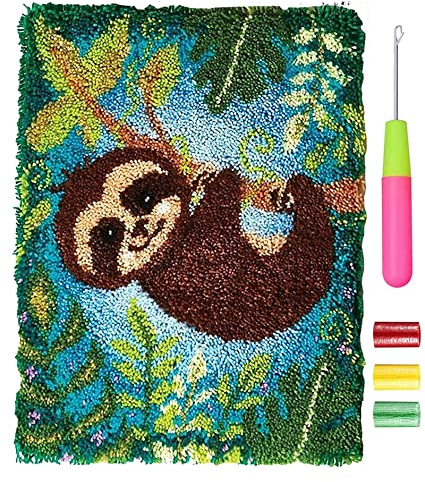 VIONNPPT Tier Muster Knüpfteppich Zum Selber Knüpfen DIY Stickkissen Teppich, Unfinished Häkelteppich Set mit Vordruck, Latch Hook Kits für Kinder und Erwachsene (AFFE,60cmx40cm)