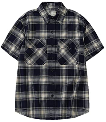 Hdhdeueh Herren Vintage Plaid Kurzarm Hemd Japan Dual Pocket Thin Shirts, 2302 Blue Plaid, XXL