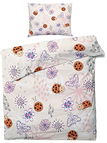 ZDABAOEC Marienkäfer Bettwäsche 135x200 Kinder Mädchen, Weiche Microfaser Kinderbettwäsche 2er Set - 1 Bettbezug + 1 Kissenbezug 80x80, mit Reißverschluss, Wende Motiv
