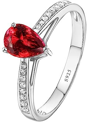 Homxi Sterling Silber 925 Damen,Engagement Trauringe 3 Zinken mit Wassertropfen Simple Rot Zirkonia Silber Ring Damen Verlobung Größe 62 (19.7)